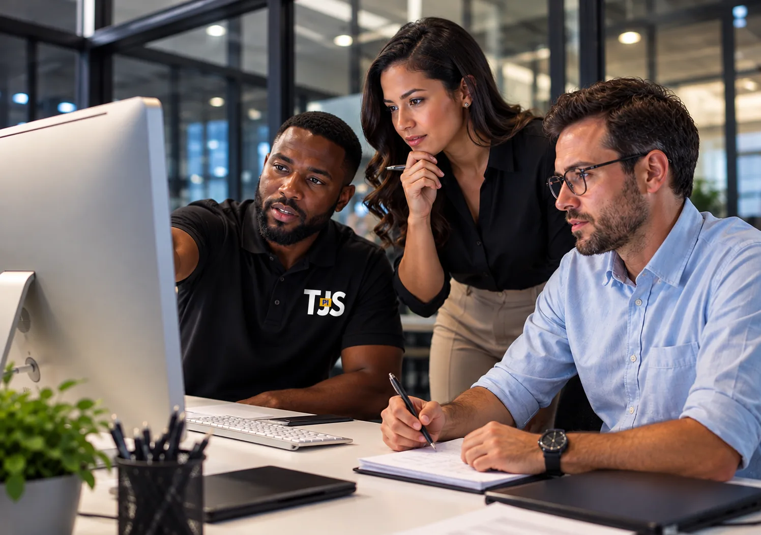 TJS private investigators reviewing case evidence together
